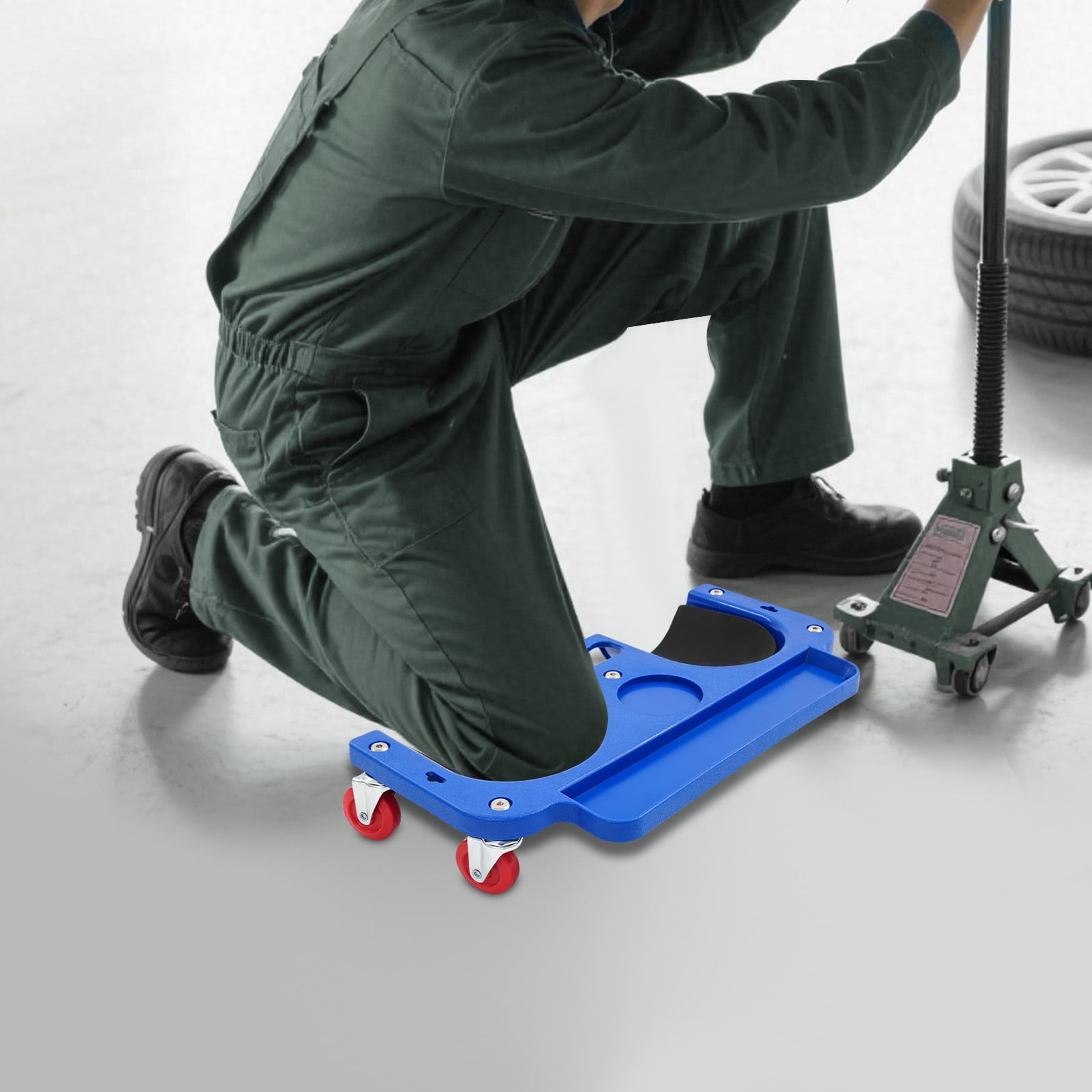 DENEST Kneeling Board with Wheels, Blue, Rolling Knee Pad/Creeper, Tire Repair Tool