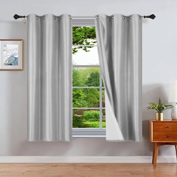 Gorgeous Home Linen Silver Gray Foam Backing 2pc Blackout Panel Window Grommet Curatin Drape 35" Width X 63" Length Each pc