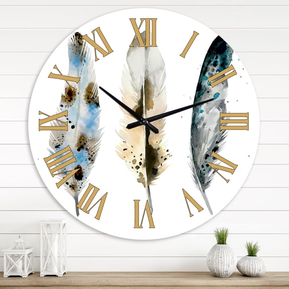 Designart 'Colourful Boho Feathers V' Bohemian & Eclectic Wall Clock