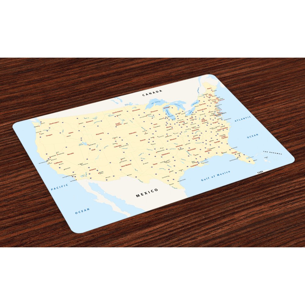 Map Placemats Set of 4 United States Interstate Map America Cities