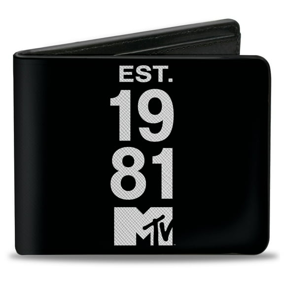 MTV Wallet, Bifold, MTV Established 1981 Text and Logo Black White, Vegan Leather