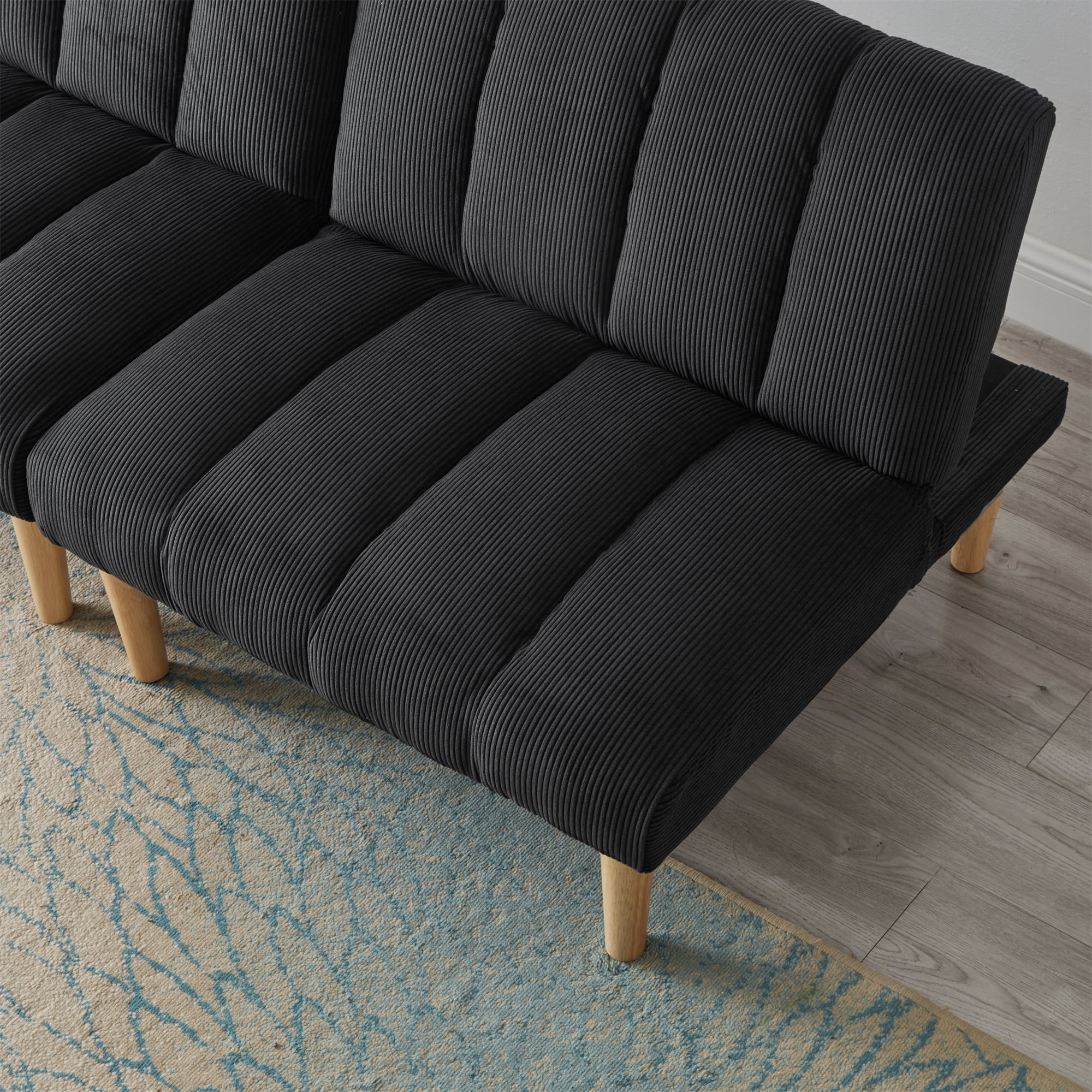 Aukfa Upholstered Futon Convertible Sofa Bed 8 Legs Futon Couch, Corduroy, Black
