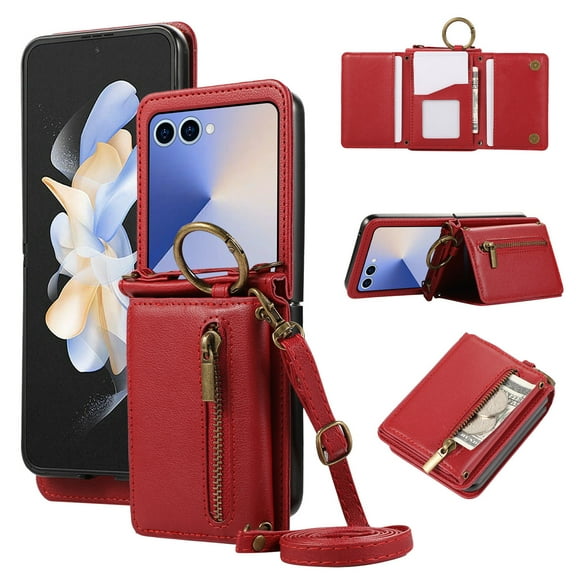 For Samsung Galaxy Z Flip 7 Fe 6 5 4 3 Phone Case Leather Cover Wallet Card Bag