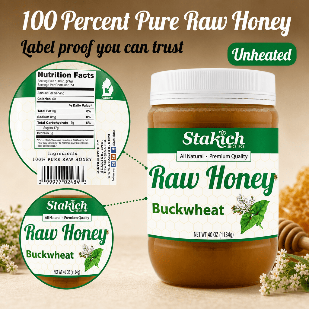 Stakich Buckwheat Raw Honey - Antioxidant - 40 oz
