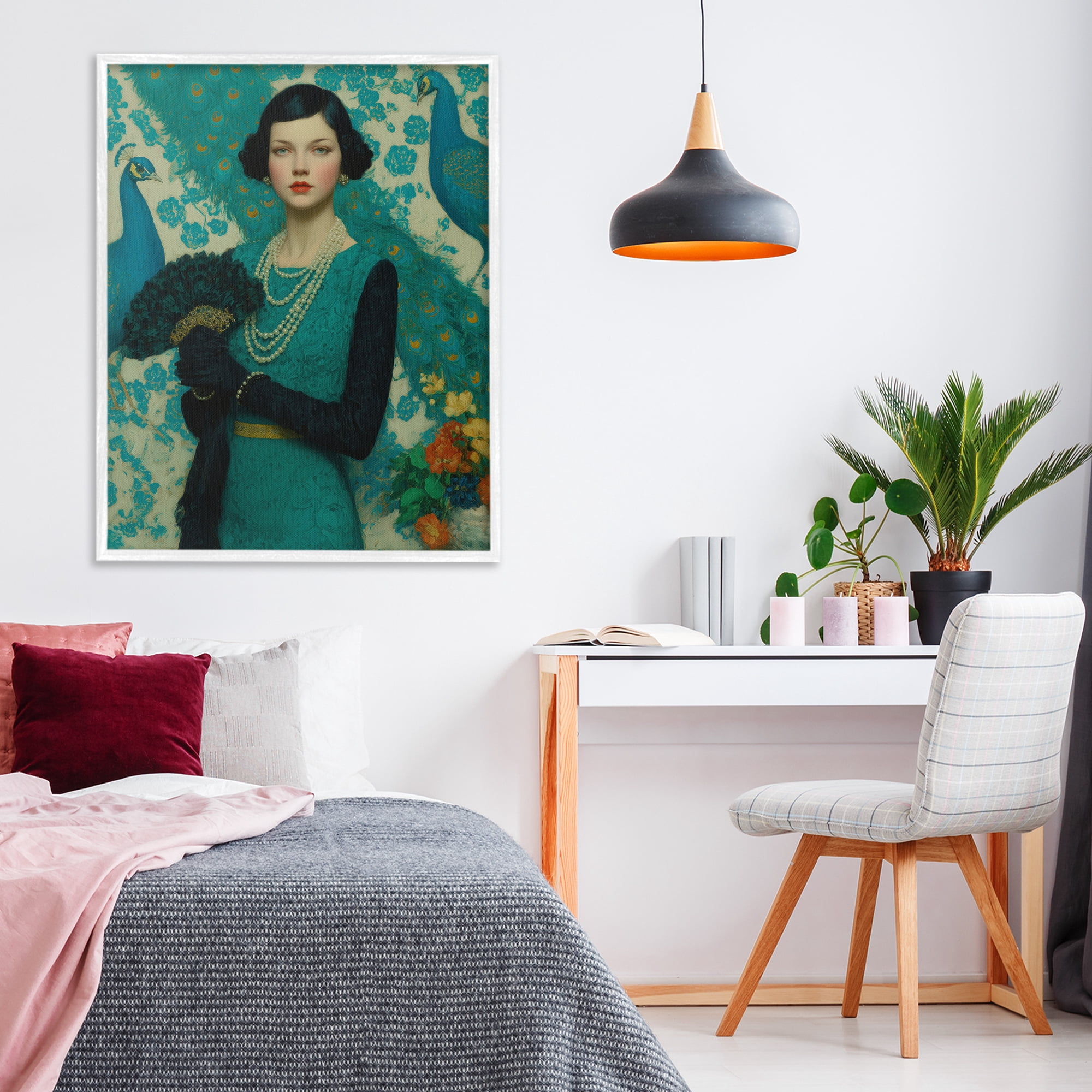 Stupell Industries Vintage Peacock Poise White Framed Giclee Art, design by A Barefoot Stylist