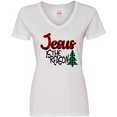 thumbnail image 3 of Inktastic Christmas Jesus is the Reason with Green Plaid Tree Women's V-Neck T-Shirt, 3 of 5
