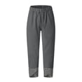 thumbnail image 6 of Miluxas Women's Gingham Trim Wide Leg Pants Elastic High Waist Loose Fit Casual Cropped Pants with Pockets Summer Work Casual Trousers Gray, 6 of 7