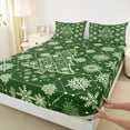 thumbnail image 3 of jejeloiu Snowflake Christmas Tree Queen Sheet Sets,Merry Xmas Flat Sheet,Green White Geometric Queen Fitted Sheet For Teens,Ultra Soft Home Decor,4pcs, 3 of 7