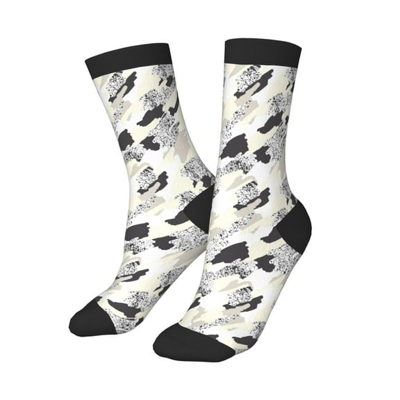 Kids Girls Boys Socks - Grey White Camouflage Comfort Breathable Crew Socks for Boys Girls Kids, Soft Athletic Running Socks for Boys Socks 6-10 Years Old