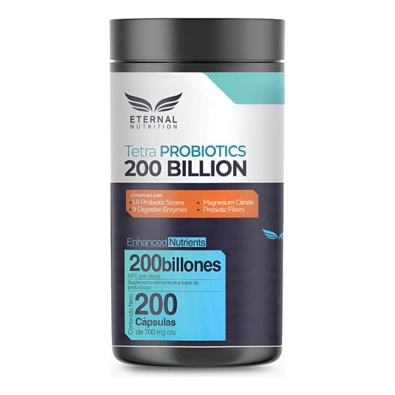 Tetra Probióticos 200 Billones UFC Eternal Nutrition 200 Cápsulas 800 mg