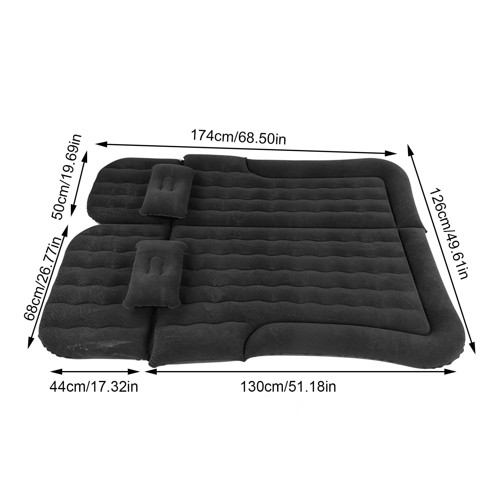 OTVIAP Car Mattress With Pump, 126cm Portable Travel Camping Inflatable Air Mattress With 2 Pillows Full Size For Travel Home Outdoor Camping, Extended Back Seat Airbed For Truck, RV (Black)