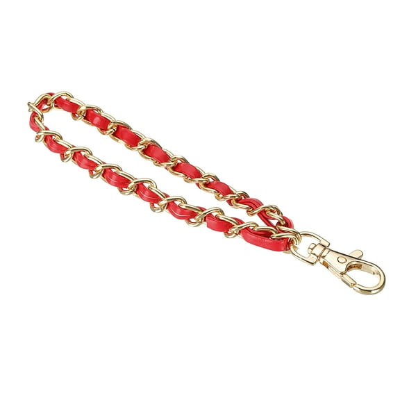 Uxcell Chain Wristlet Strap, 7" Leather Chain Wrist Lanyard Hand Strap Replacement with Metal Buckles for DIY Keychain Purse Wallet Clutch Bags Handbag Phone Case, Gold-Red