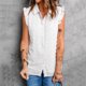 thumbnail image 2 of Mujeres damas sólido sin mangas botón pulóver cuello en V chaleco camisetas sin mangas camisas blusa Fridja qr4915, 2 of 9