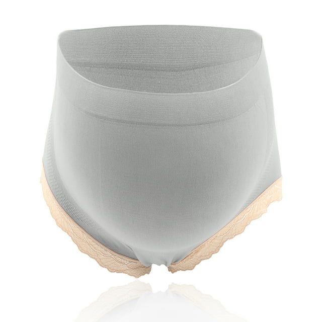 Bragas de maternidad cintura alta encaje transpirable ropa interior de maternidad sin costuras para mujeres 12K gris L