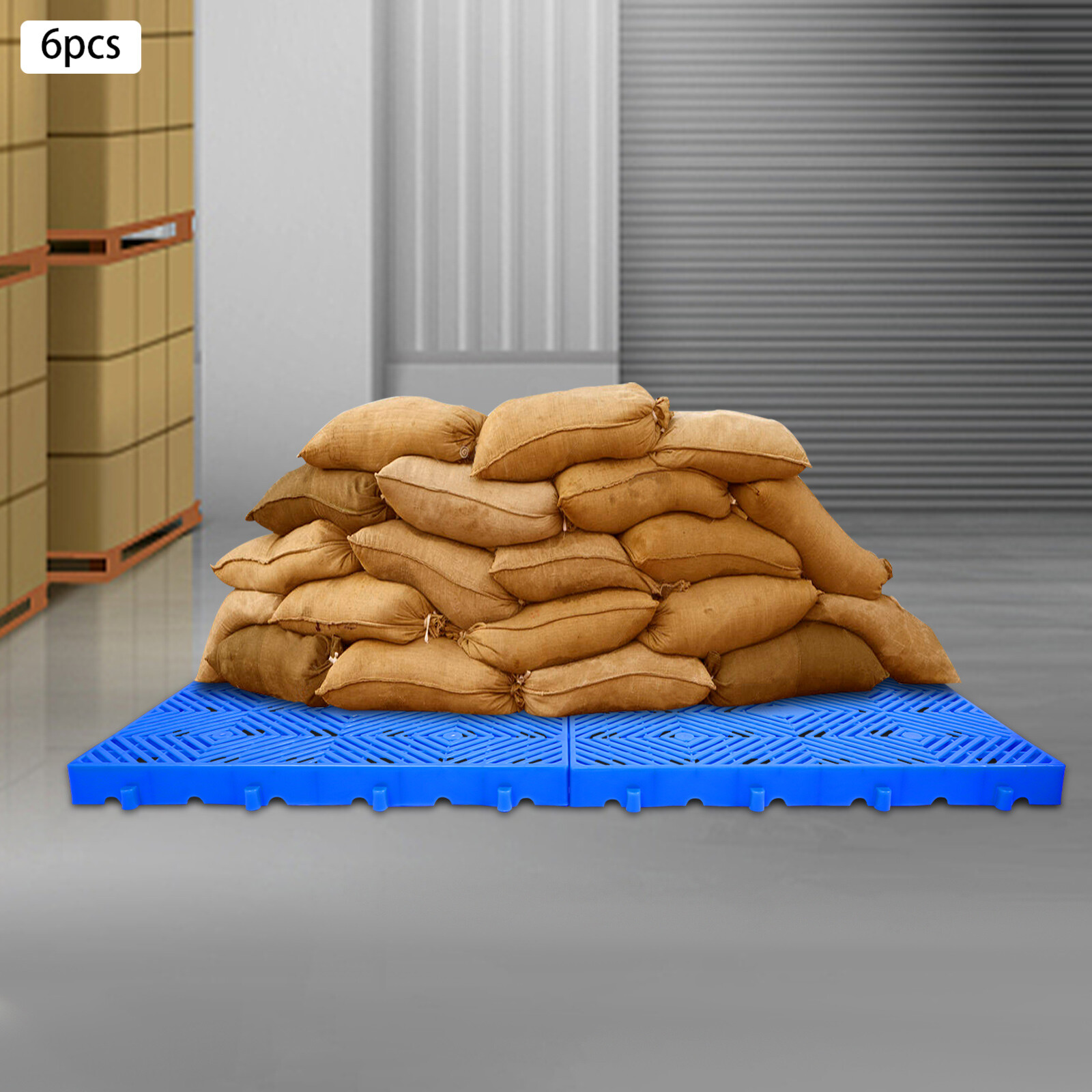 ToppiJoy 6Pcs Plastic Pallets Breathable Grid Floor Ventilation Pallet Lightweight Waterproof Wear Resistant Storage Pad for Garage Basement 23.6*15.7*1.9in