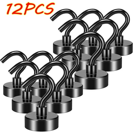 

Magnetic Hooks Extra Strong Magnet with Hook for Fridge Hook for Ceiling Small Magnetic Holder for Van Tool Black 12PCS