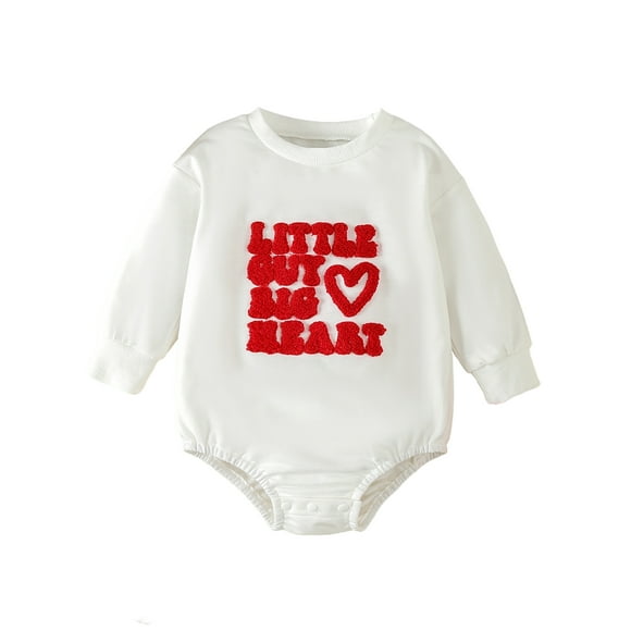 Sylvamorning Newborn Baby Girls Boys Bubble Romper Long Sleeve Letter Heart Embroidery Onesie Bodysuit Infant Valentine’s Day Casual Clothes 3M 6M 9M 12M