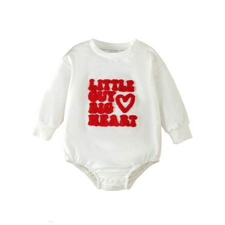 

Bslissey Newborn Baby Girls Boys Bubble Romper Long Sleeve Letter Heart Embroidery Bodysuit Infant Valentine’s Day Casual Clothes 3M 6M 9M 12M