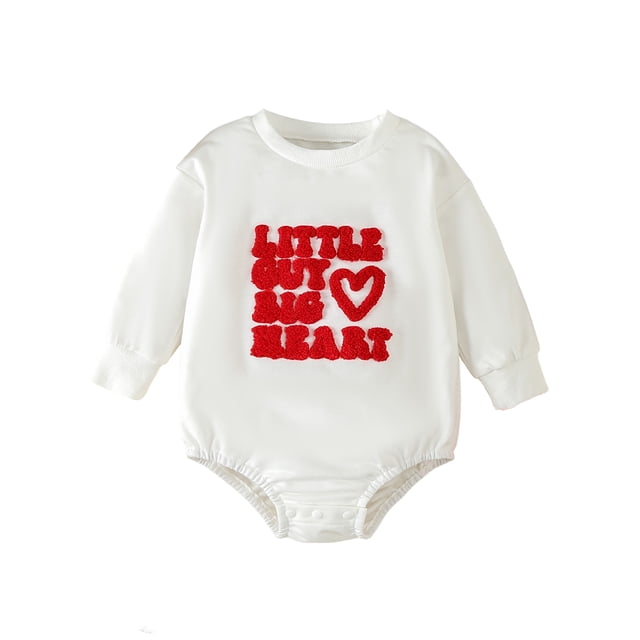 SUNSIOM Barboteuse Bébé Manches Longues Col Rond Lettre Cœur Broderie Justaucorps Saint-Valentin