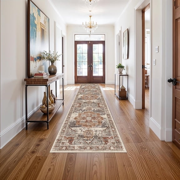 RUUGME Washable 3X12 Runner Rugs - Large Boho Rugs for Living Room Stain Resistant Carpet Vintage Tribal Rugs for Bedroom Kitchen Bathroom Non Slip Backing Home Decor Floor Decoration Mat 3x12 Brick