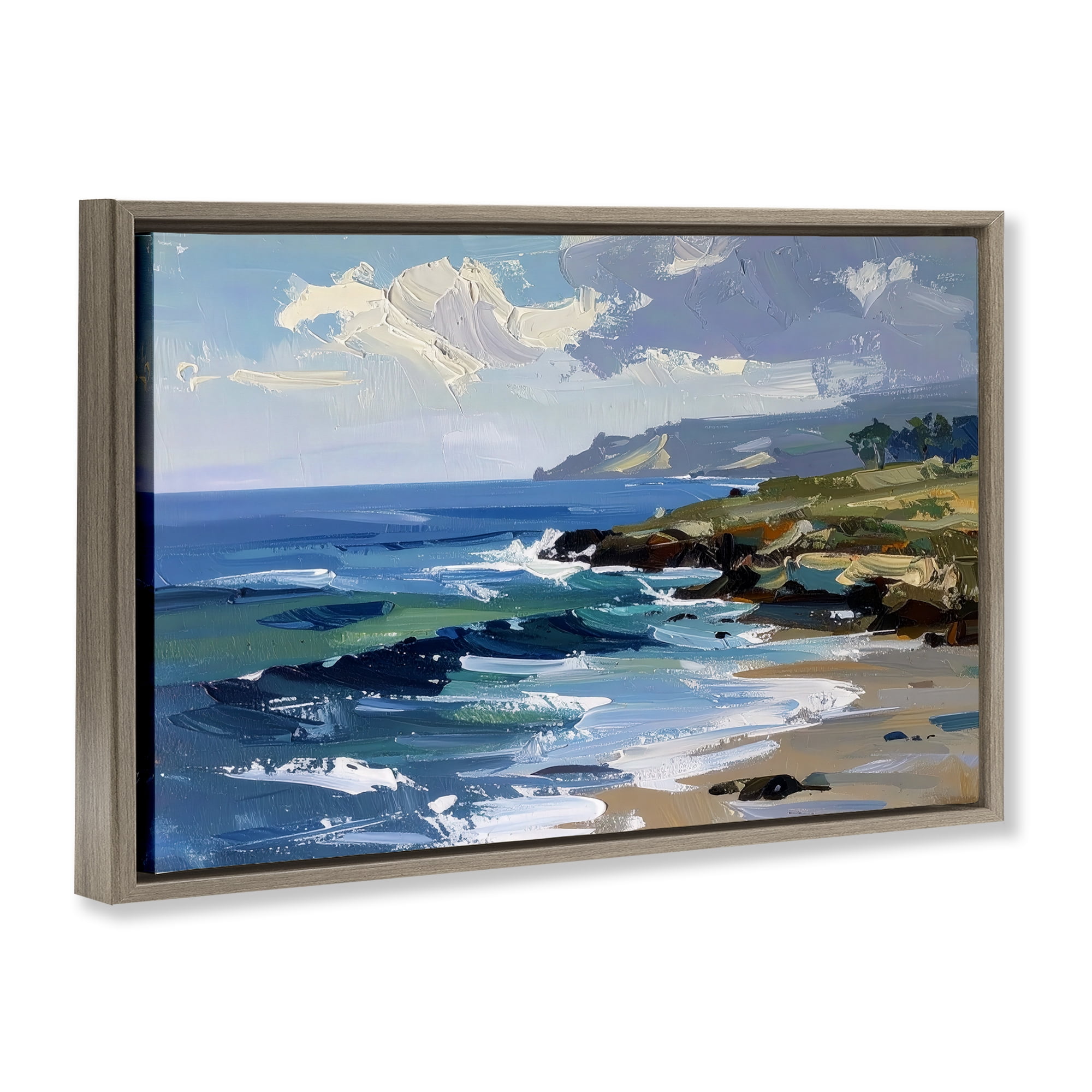 Stupell Industries Sky To Sea Impression Brown Framed Floater Canvas Wall Art, design by Alonza Saunders