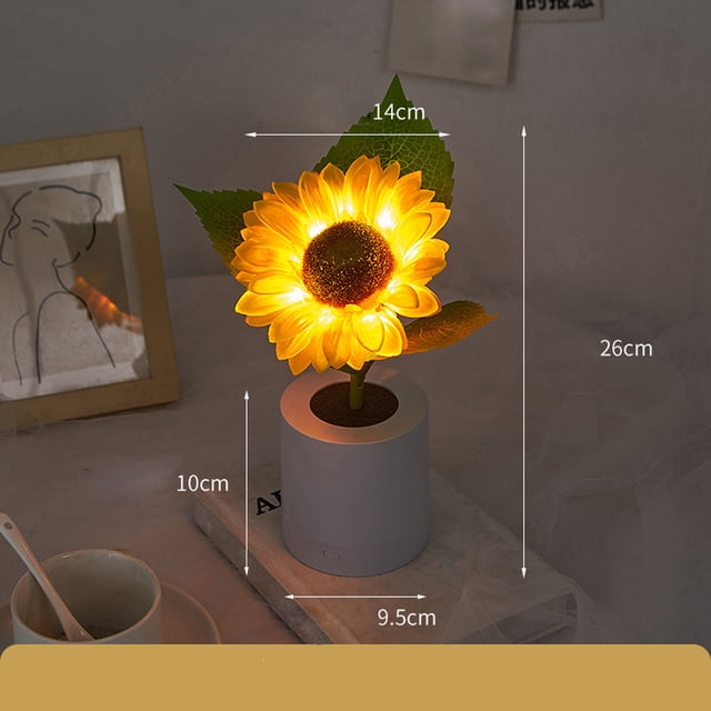 Lámpara de mesa LED de girasol con batería recargable, brillo ajustable, luz decorativa inalámbrica para dormitorio, sala de estar, regalo, ocasión romántica