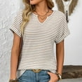 thumbnail image 2 of yunLCZ Casual Tops Everyday Low Price Womens Casual Cap Short Sleeve Tops Trendy Summer V Neck Loose Striped Casual Basic T Shirts Tee Blouses Everyday wear simple women's T-shirts, 2 of 7