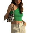 thumbnail image 3 of VISgogo Camisola Femenina, Color Sólido Un Hombro Tejido Chaleco Sin Respaldo Crop Tops Traje De Verano, S/M/L VISgogo moda, 3 of 7