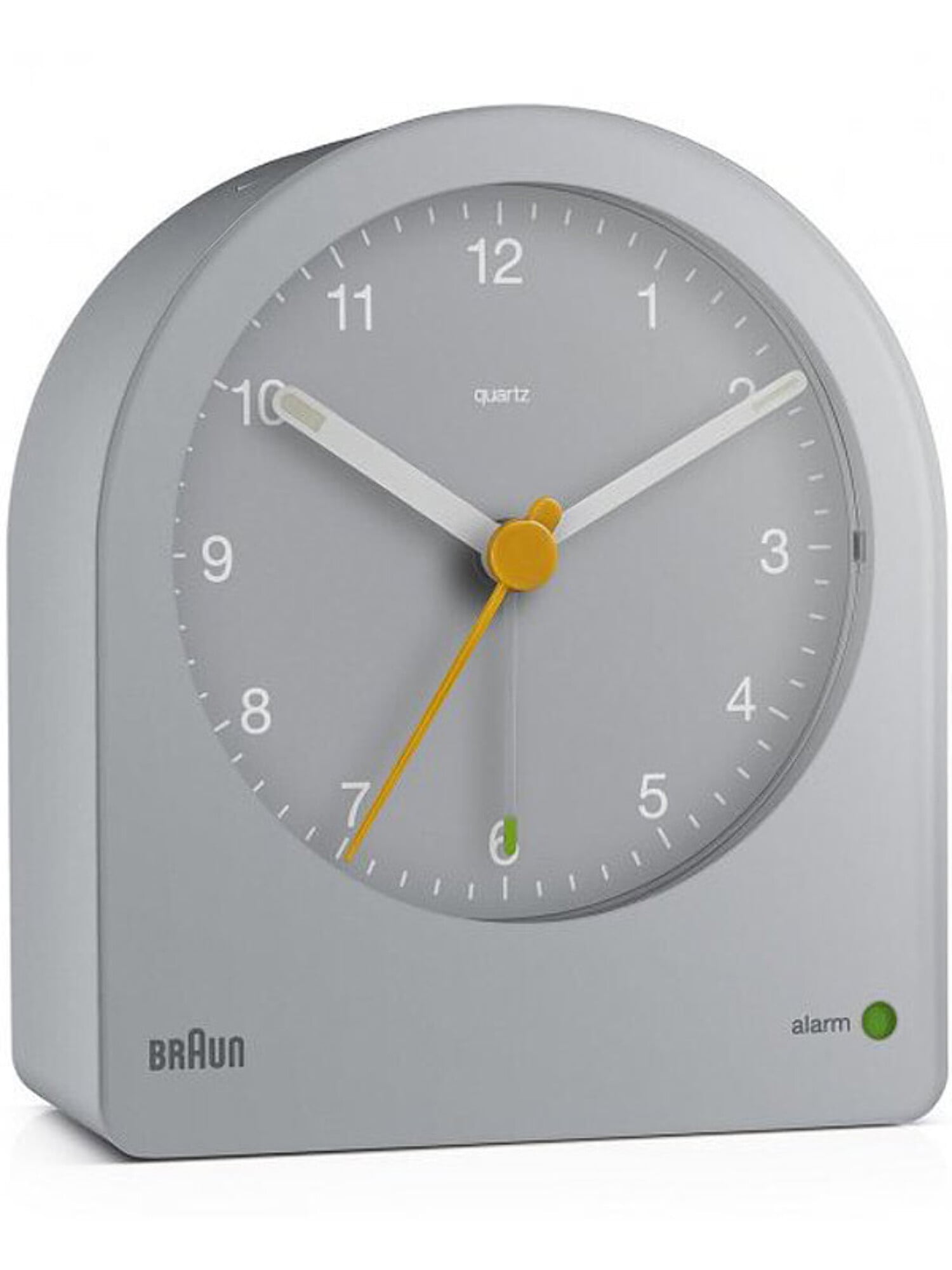 Braun Classic Analogue Alarm Clock with Snooze and Continuous Backlight, Quiet Quartz Movement, Crescendo Beep Alarm in Grey, model BC22G.