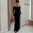 thumbnail image 3 of Off shoulder Long Sleeve Maxi Dress (S, MaroonBrown), 3 of 8
