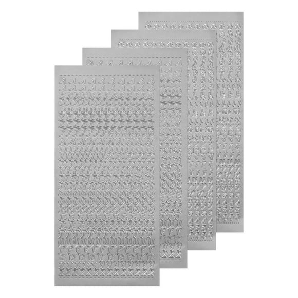 Calcomanías de letras del alfabeto en 3D Uxcell, letras mayúsculas y minúsculas pequeñas de la A a la Z, calcomanía autoadhesiva plateada, 4 piezas