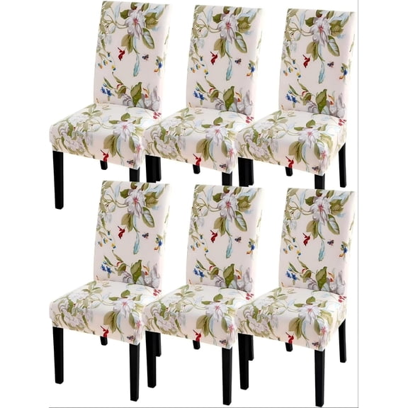 Aarocafa Trendy Floral & Hummingbird Stretch Dining Chair Covers (Set of 6) – Washable Slipcovers for Home Kitchen Dining Room Decor & Furniture Protection