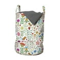 thumbnail image 1 of Floral Laundry Bag, Doodle Forest Habitat Design with Blooming Flowers Petals Birds and Ladybugs Print, Basket with Handles Drawstring Closure for Laundromats, 13" x 19", Multicolor, by Ambesonne, 1 of 4