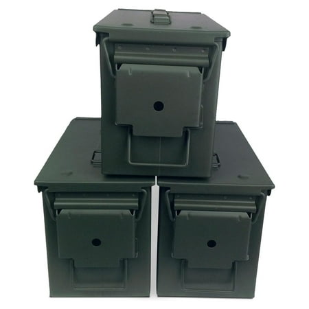 M2A1 50 Cal Ammo Can (11 x 5.5 x 7 Pack of 3) - Empty Ammo Storage Box w/Waterproof Gasket - Olive Drab Green Waterproof Metal Box for Ammunition & Tools - ‎Carbon Steel Ammunition Box