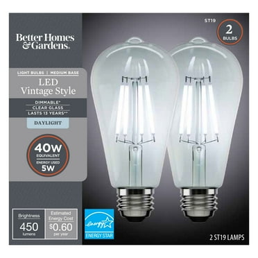 Better Homes & Gardens Vintage LED Light Bulb, ST19 40 Watts Eqv, Daylight, Dimmable, E26 - 2 Pk