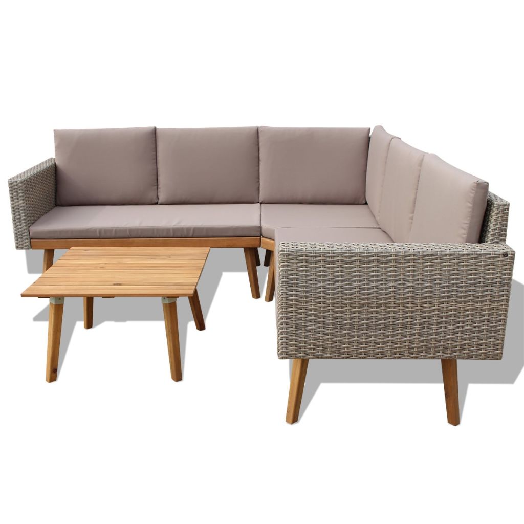 Kepooman Outdoor Patio Rattan Dining Sectional Sofa Set with Table, Grey Kepooman Outdoor Patio Rattan Dining Sectional Sofa Set with Table, Grey