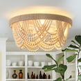 thumbnail image 4 of 3-Light Bohemia Wood Beaded Flush Mount Ceiling Light Antique Rustic Chandelier White Finishing for Bedroom Nursery Room Girl Room Hallway Entryway Passway Dining Room, 4 of 8
