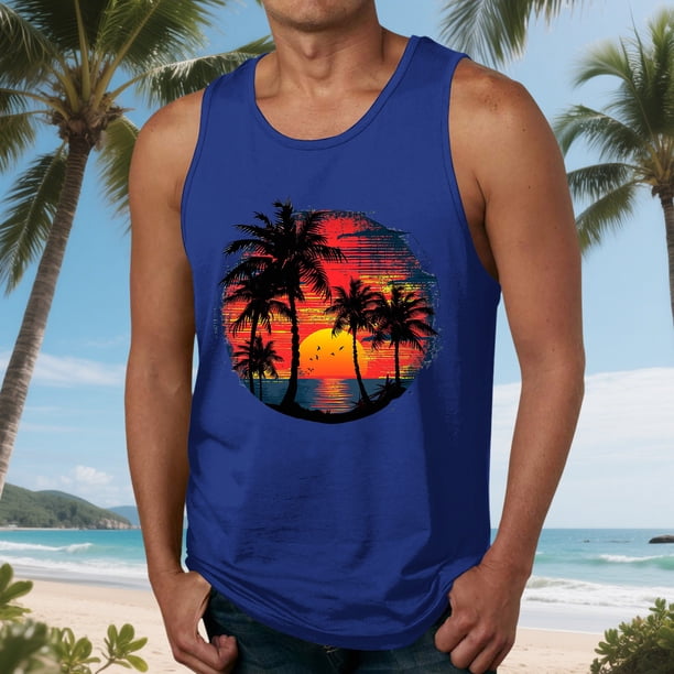 Camiseta sin mangas de cuello redondo para hombre, blusa informal de verano sin mangas con estampado de cuello redondo para hombre
