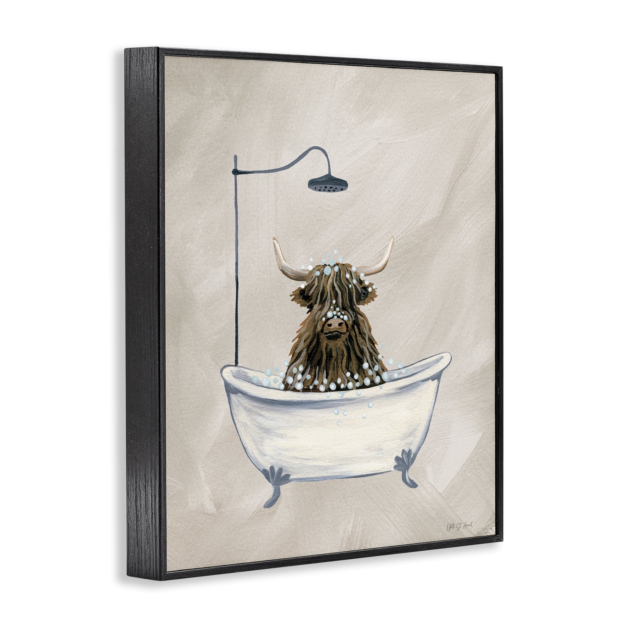 Stupell Industries Highland Cow Bubble Bath Typography Painting Black Framed Art Print Wall Art, 24 x 30