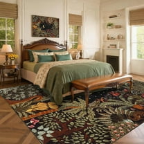 HOMERRY Large Night Jungle Print Non-Shedding Area Rug 10' x 13' for Living Room Washable Indoor Carpet, Brown