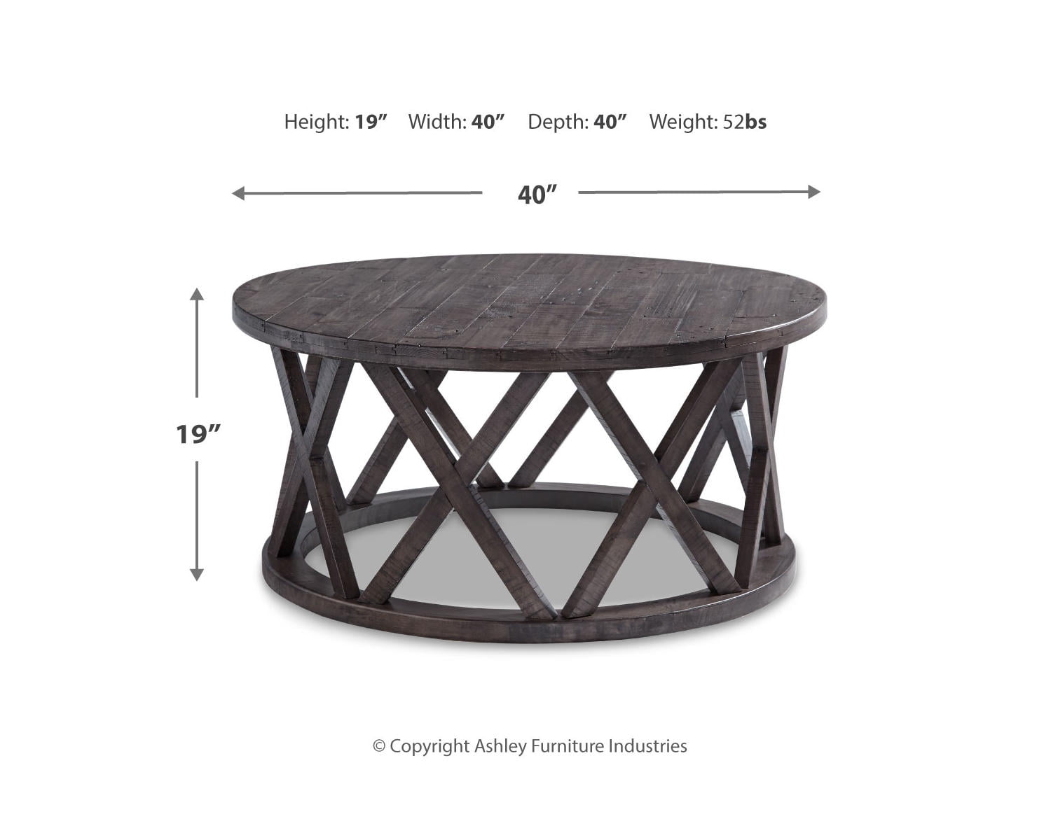 Signature Design by Ashley Sharzane Rustic Round Solid Wood Pine