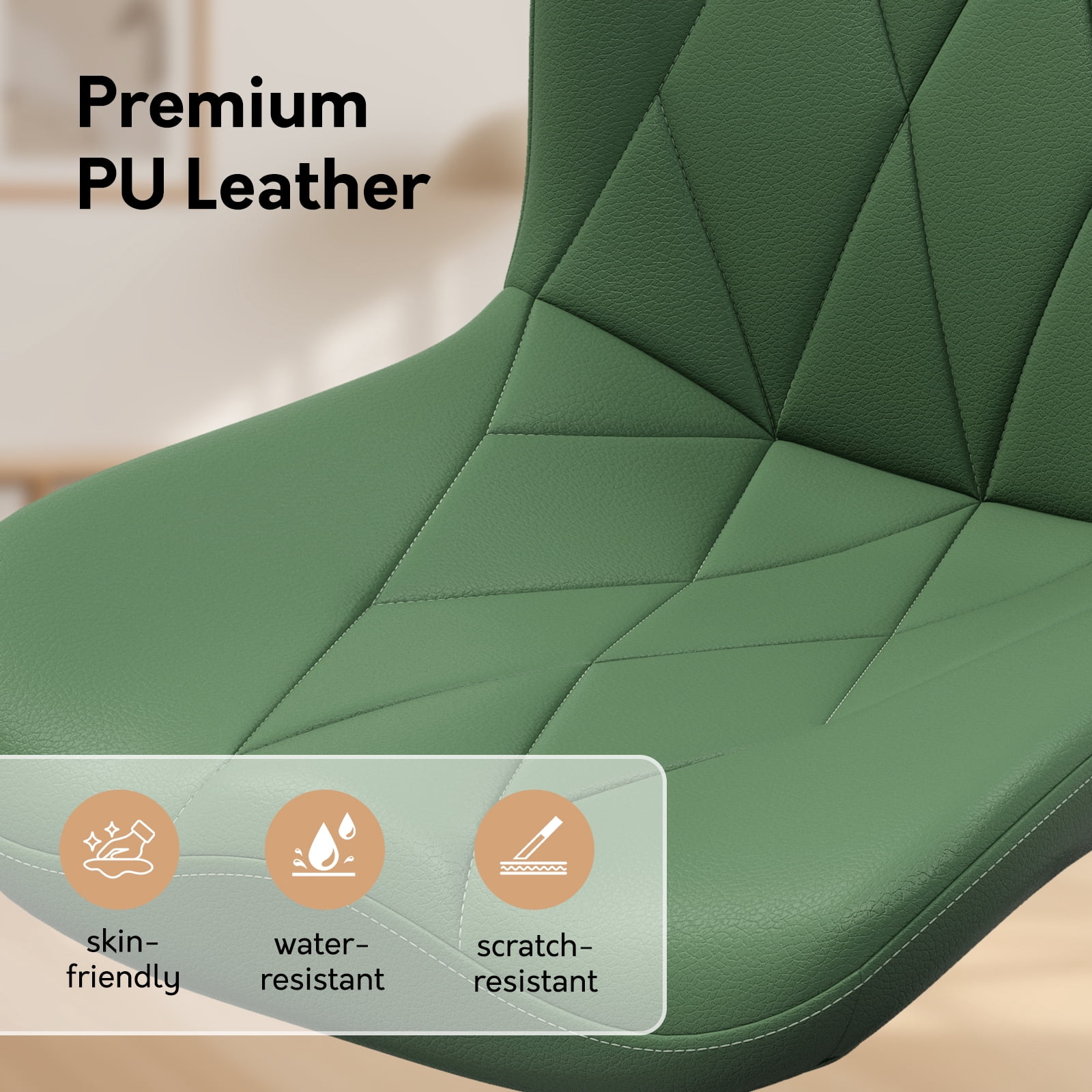 Ninecer Adjustable Armless Office Chair, Leather Desk Chair with Wheels, Office Chair for Home Office, Computer Rolling Chair for Adults, Comfy Task Chair, Green