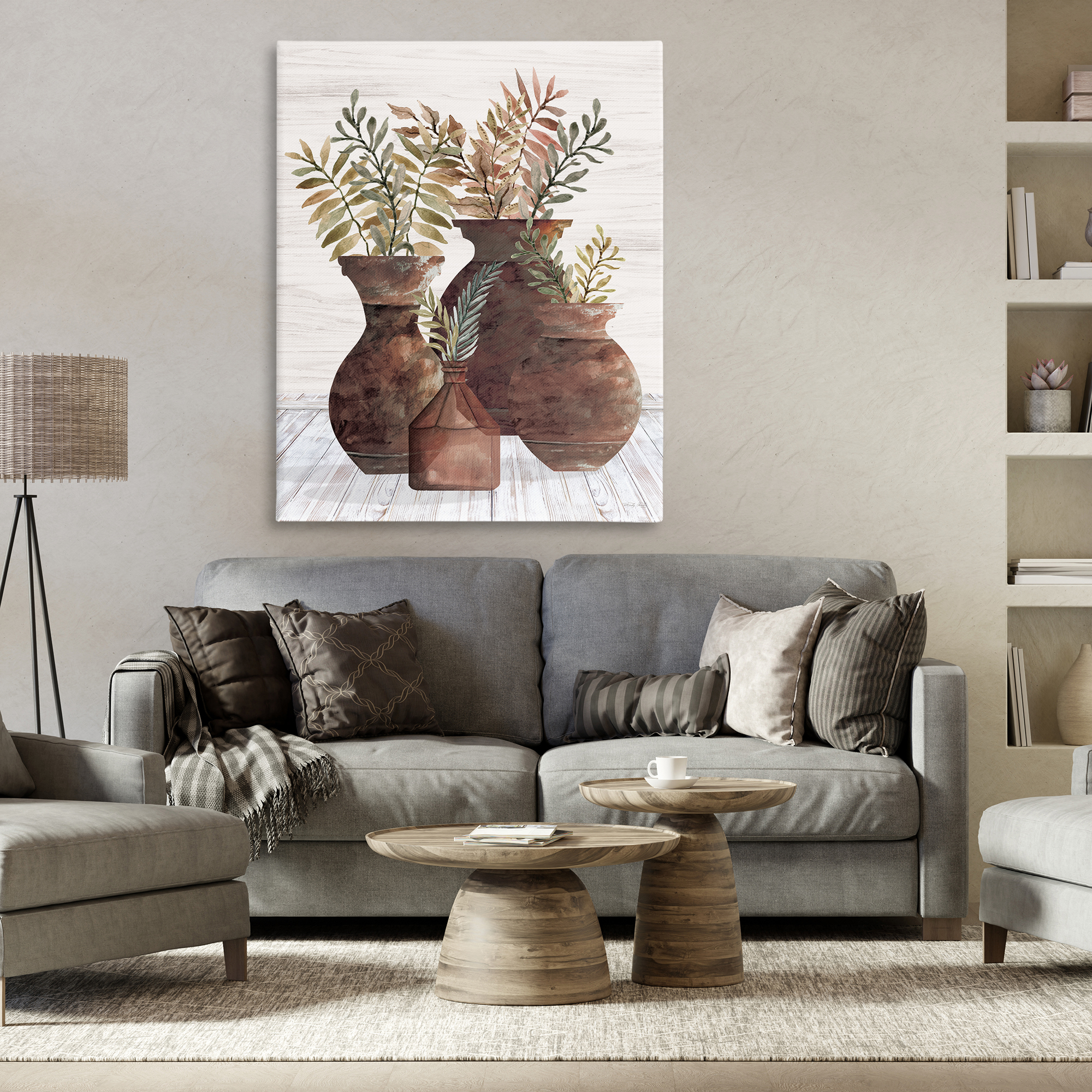 Stupell Industries Rustic Pottery Plants Plants & Flowers Painting Wrapped Canvas Art Print Wall Art, 36 x 48