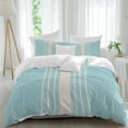 thumbnail image 2 of Aqua Beige Striped Bedding 3 Piece Duvet Cover Set Twin Size, Modern Farmhouse Retro Lines Soft Microfiber Comforter Cover with Zipper Closure & Pillowcases, Wrinkle & FadeResistant Quilt Cover, 2 of 9