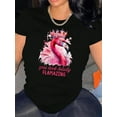 thumbnail image 1 of Camiseta básica para mujer veranoWomen's Fashionable Pink Flamingo Graphic T-Shirt - Casual Round Neck Short Sleeve, Comfortable Summer Top with "You Look Totally Flamazing" Print, Comfortable Cloth, 1 of 7