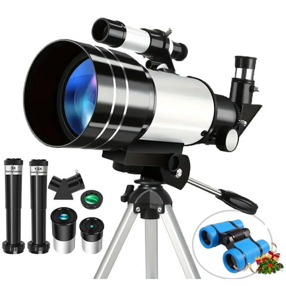 70mm Aperture 300mm Beginner Telescope Set with Kids Binoculars, Eyepieces & Lightweight Tripod
