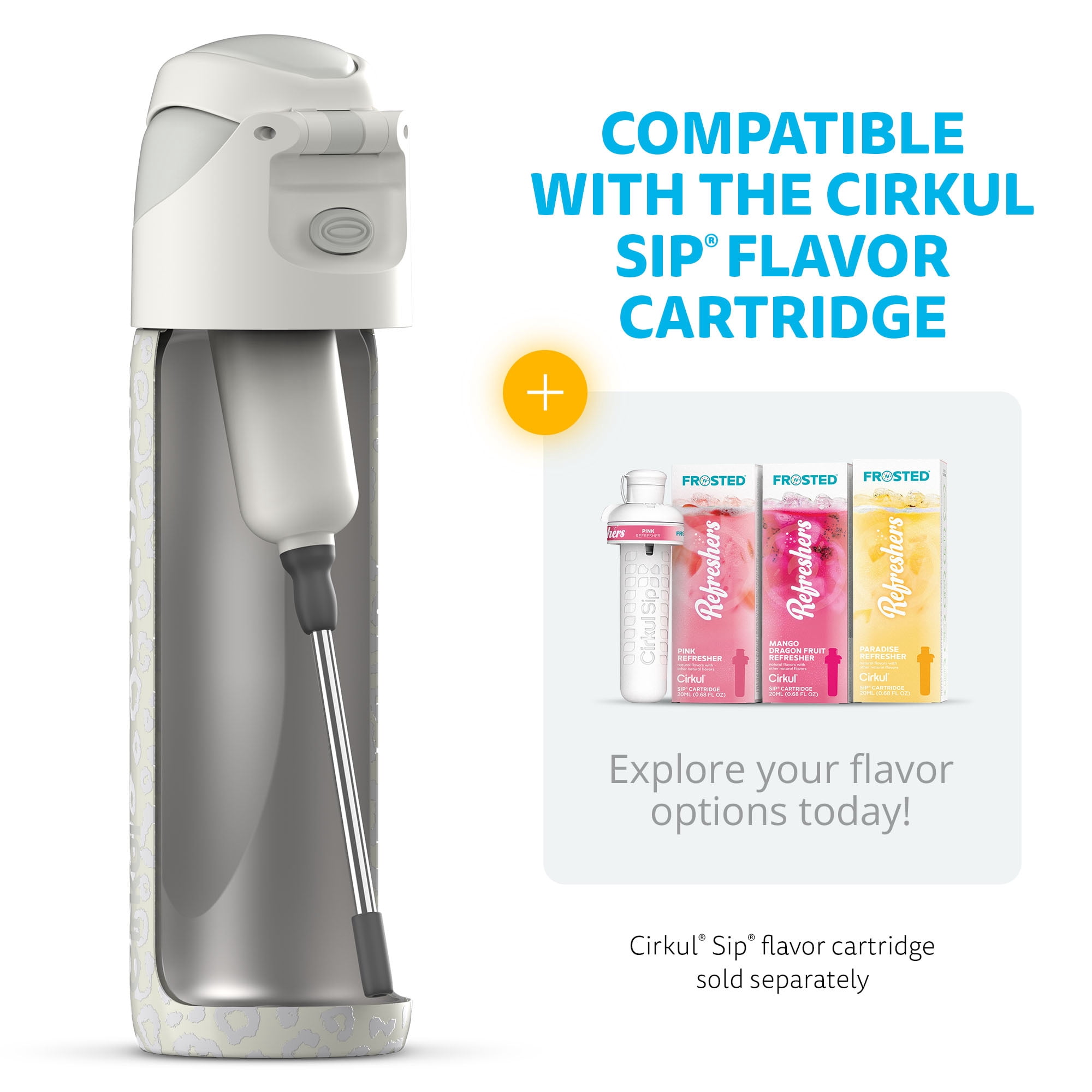 Cirkul® 26oz StrawSip™ Flip Bottle, Luxe Leopard (White Leopard)