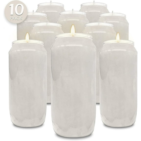 Hyoola 6" Tall White Prayer Candles, 7 Day Long Burning Memorial, Religious Vigil Candle in Plastic Jar, 10-Pack