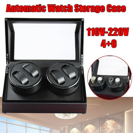 4+0 Watch Winder Box Automatic Rotating Storage 100-240V Watch display Display Box Luxury Case Carbon Fiber Black
