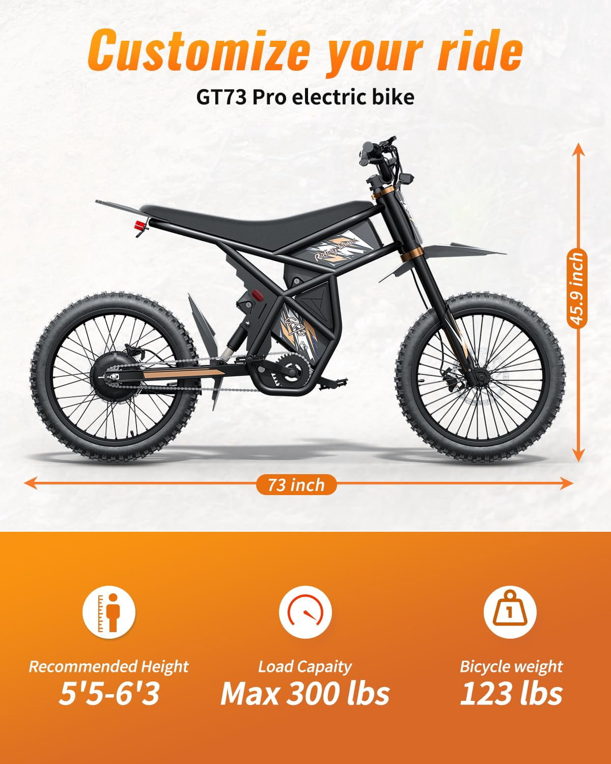 Riding'Times  GT73 PRO Electric Dirt Bike for Adults, 2400W Dual Motor Mountain Electric Bike, 27" Fat Tire All Terrain for Mountains, 48V 18.2Ah Battery, 37MPH, UL2849